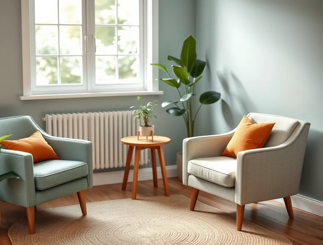 A calm, softly lit therapy space — the feeling a good practice site should give.